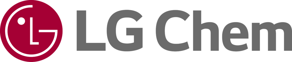 LG Chem logo: red circular emblem with white curved line and dot, followed by gray 'LG Chem' text.